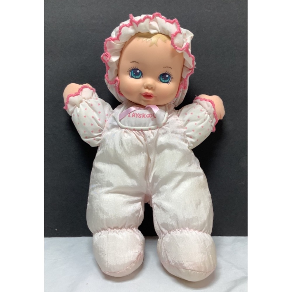 Vintage 90s Playskool My Very Soft Satin Baby Doll Pink Squeaker Baby 12" WORKS